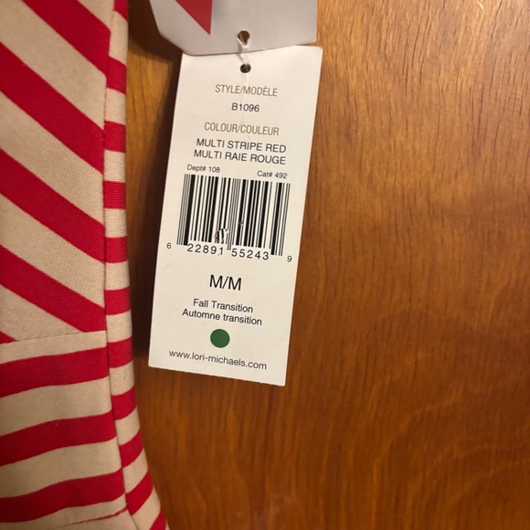 NEW WITH TAGS Lori M Collection Red And Tan Striped Dress M Tie Waist - Picture 3 of 5